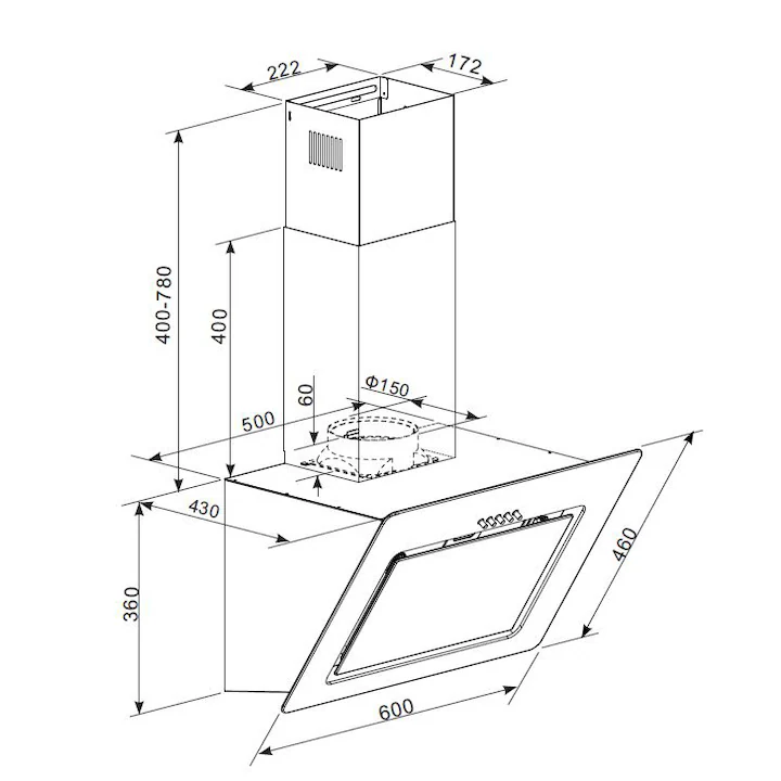 Hota incorporabila decorativa Heinner DCH-650RGBK, Putere absorbtie 594.5 m3/h, Iluminare LED, Clasa B, 60 cm, Front sticla neagra [1]