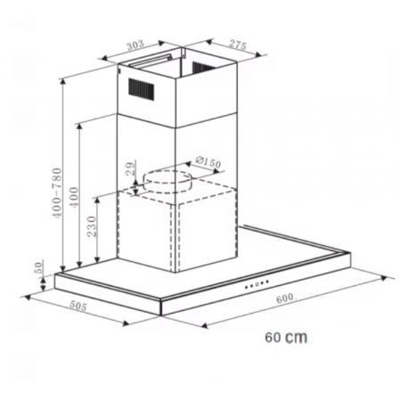 Hota decorativa Heinner DCH-650TIX, absorbtie 585.8 m3/h, Control touch, Timer, Iluminare LED, Clasa B, 60 cm, Inox + Sticla neagra [2]