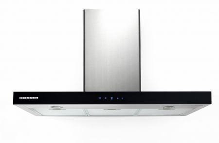 Hote Decorative - Hota incorporabila decorativa Heinner DCH-6590TIX, Putere absorbtie 623.9 m3/h, Control touch, Timer, Iluminare LED, Clasa B, 90 cm, Inox + front sticla neagra