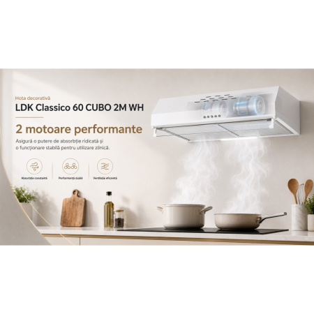 Hota decorativa LDK Classico 60 CUBO 2M W, Putere de absorbtie 450 m3/h, 3 trepte de putere, 2 motoare, Iluminare LED, Filtru aluminiu, Alb [4]