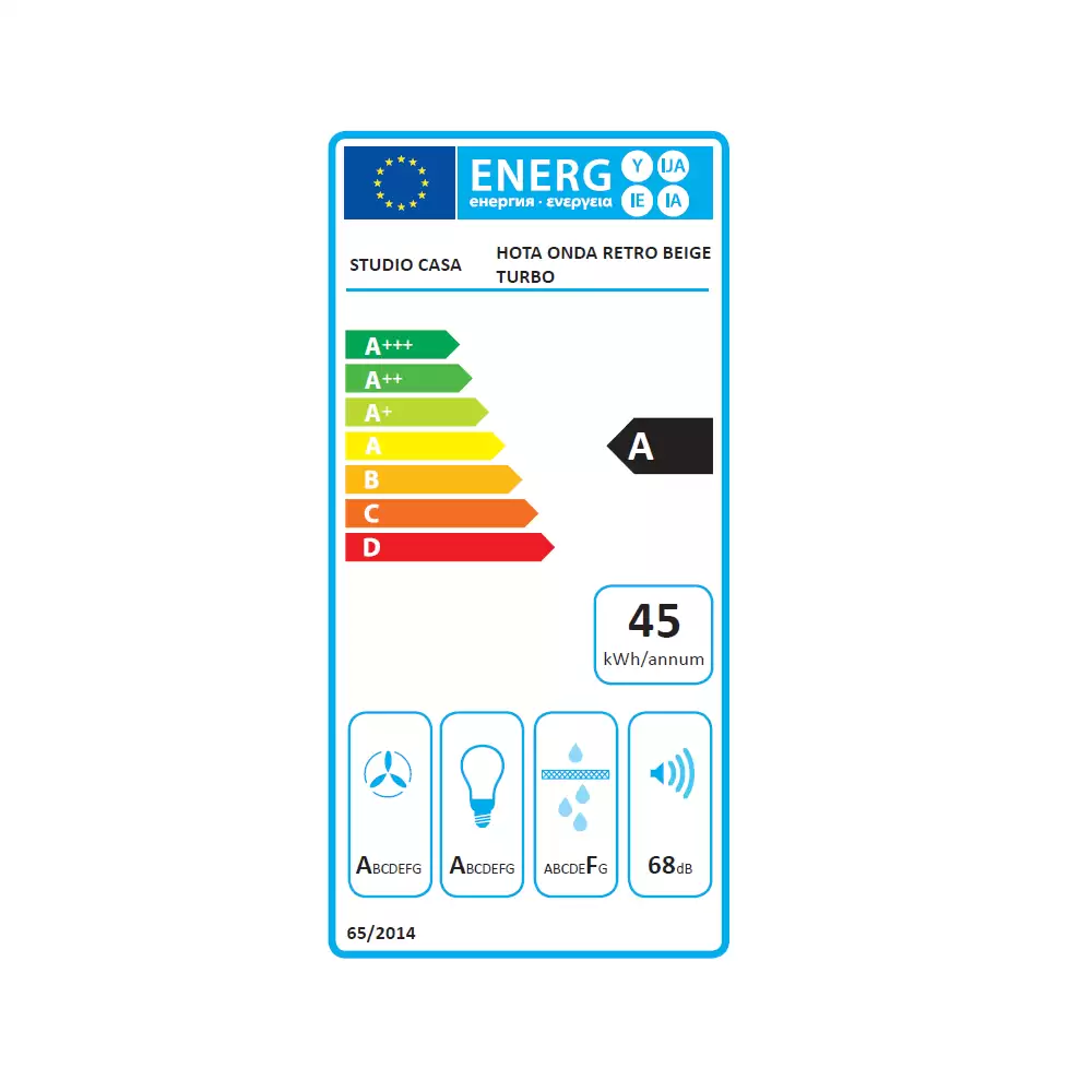 Hota decorativa Studio Casa Onda Beige Turbo, 60 cm, 1 Motor Tubo, Putere 222 W, Putere de absorbtie 680 m3/h, Dimensiuni (LxlxH)	59,6 x 45,25 x 24 cm, Beige [1]