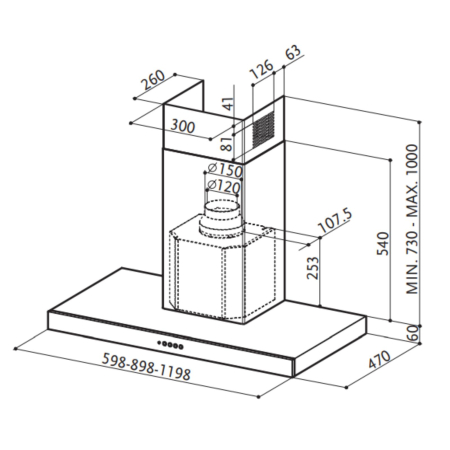 Hota decorativa, T, Faber, STILO/SP SRM X A90, 90 cm, 435 m3h, 68 dB, 1 motor, filtru aluminiu, clasa D, LED2, butoane push, inox, 325.0557.664 [1]