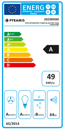 Hotă incorporabilă Pyramis Turbo ERN, 70 cm, 1 motor puternic, putere de absorbție 760 m³/h, control electronic Soft Touch, finisaj negru elegant și modern [4]