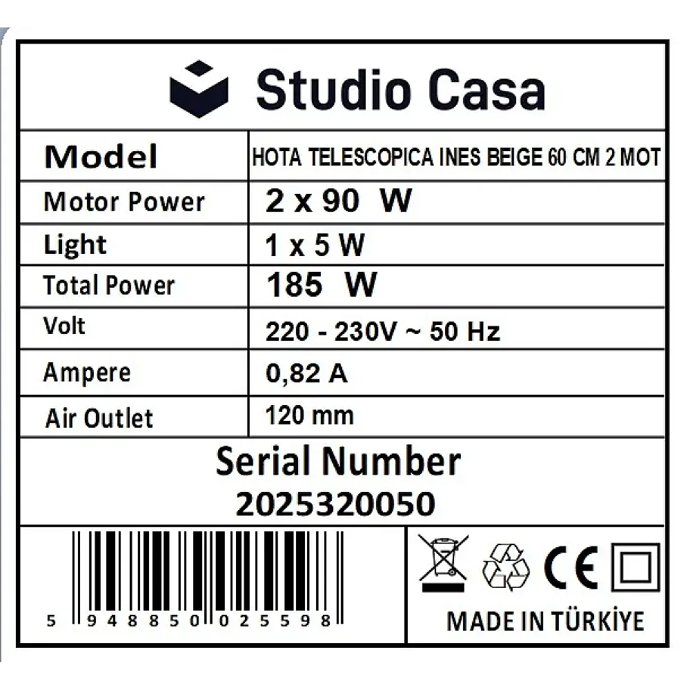 Hota incorporabila telescopica INES BEIGE, 60CM, 450m3/h, 2 motoare, Bej Nuova Cucina [1]