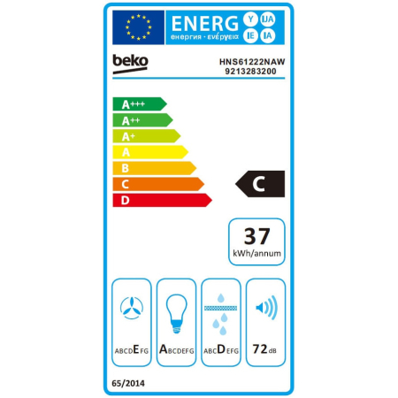 Hota traditionala Beko, 60cm, 201 mc/h, clasa C, 3 trepte de viteza, Iluminare LED, Filtre metalice lavabile, alb [4]