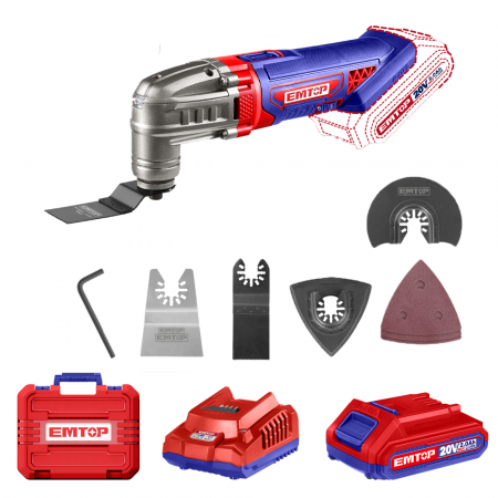 BRICOLAJ - Instrument multifuncțional EMTOP ELMF20221, 20V, 6 viteze, 8 accesorii incluse, cutie transport