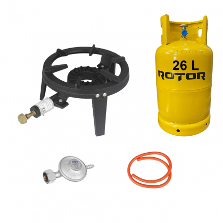 Pirostrii, arzatoare - Kit Arzator/Pirostrie Elefant GB-22, 1 Inel Gaz Propan-Butan, GPL, Putere 6.5kW + Butelie GPL 26L