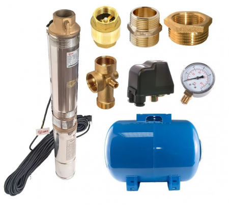 GRADINA - Kit complet hidrofor, Pompa submersibila de adancime DDT 8 turbine 4QJD2-8, 1500 W, 120 m inaltime, 7 mc/h, 1", 25 m cablu
