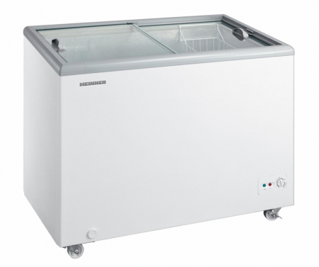 Lazi frigorifice - Lada frigorifica comerciala Heinner HSF-M255WHC, capac din sticla, 255L, clasa C, functionare convertibila (frigider/congelator), 1 cos, alb
