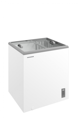 Lazi frigorifice - Lada frigorifica comerciala Heinner HSF-M82INVWHB, capac glisant din sticla, 82 L, compresor Inverter, clasa B, display LED, Super Congelare, alb