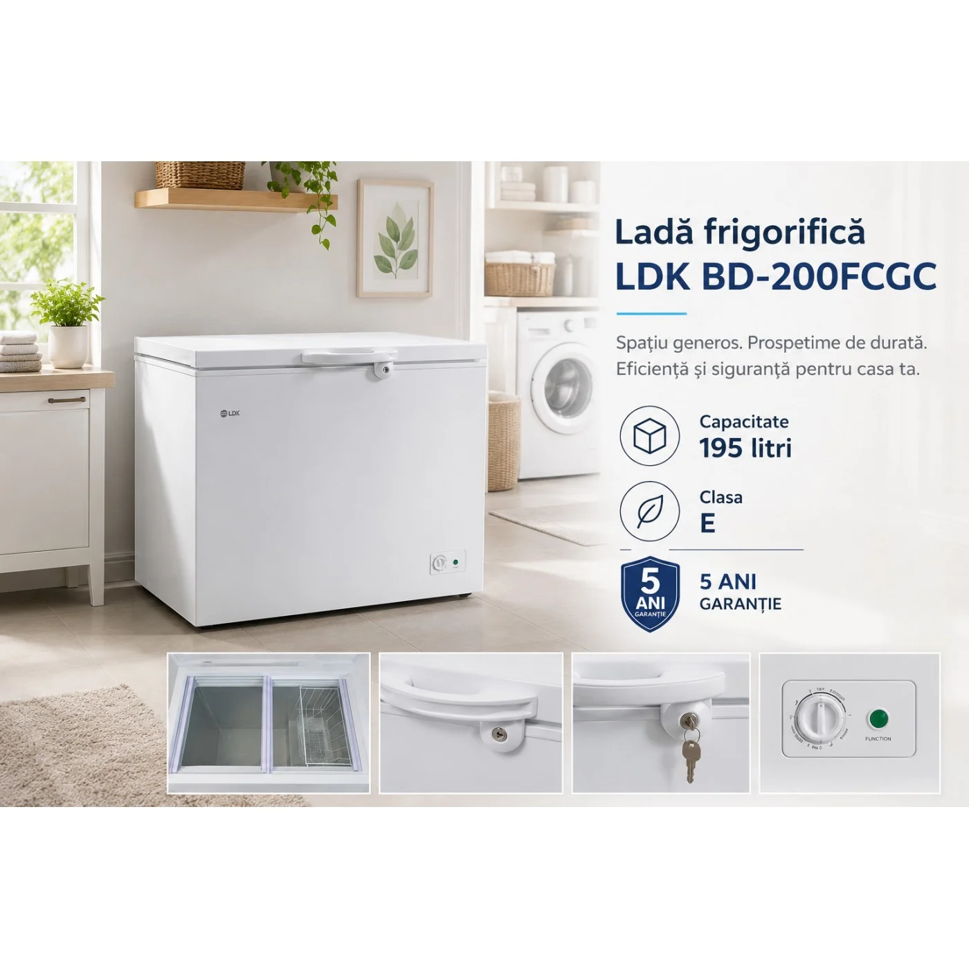 Lada frigorifica LDK BD-200FCGC, Clasa E, Capacitate 195 l, Dimensiuni (Î x L x A) (cm): 85 x 84.5 x 57.5, Congelare rapida, Termostat ajustabil, Alb [6]