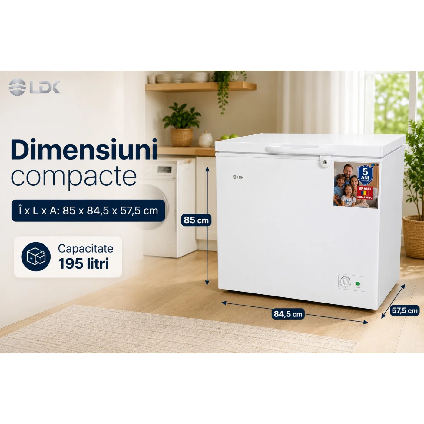 Lada frigorifica LDK BD-200FCGC, Clasa E, Capacitate 195 l, Dimensiuni (Î x L x A) (cm): 85 x 84.5 x 57.5, Congelare rapida, Termostat ajustabil, Alb [7]
