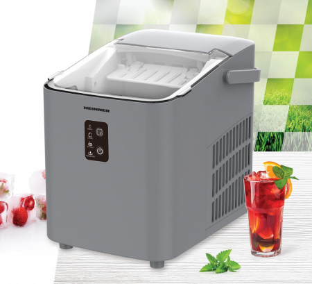 Mașină de Cuburi de Gheață Heinner HIM-100SL, 12 kg/24h, 2 Dimensiuni Cuburi, 1L, Auto-curățare, 120W, Silver [2]
