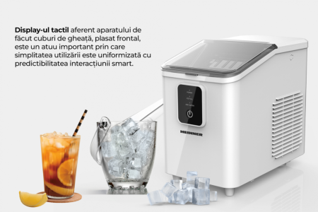 Mașină de făcut cuburi de gheață HEINNER Frosty Breeze HIM-DW120WH, 8.8 kg/24h, 8 cuburi/9 min, rezervor 0.8L, recipient detașabil, autocurățare, indicator lipsă apă, alb [7]