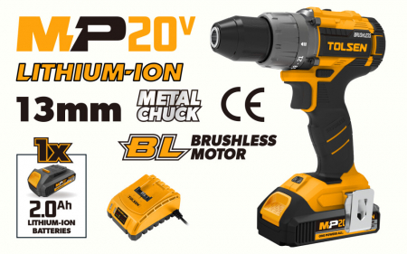 Masina de gaurit cu baterie li-ion brushless, 13 mm, 20v, tolsen, industrial [1]
