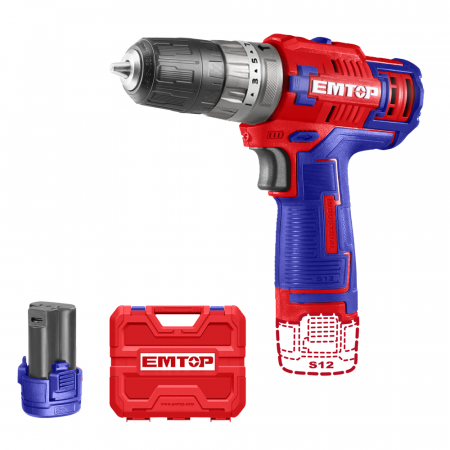 BRICOLAJ - Masina de gaurit si insurubat cu impact, cu 1 baterie 1.5Ah, incarcare prin cablu tip C, 20Nm, fara incarcator - ECDL12510, EMTOP