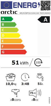 Masina de spalat rufe Arctic APLM2WFSU210411W, 10 Kg, 1200 RPM, 15 Programe, Motor Silent Inverter, ExtraSteam, Prewash, Fast+, Extra Rinse, Drum Clean+Steam, Add-In, Clasa A, Alb [7]