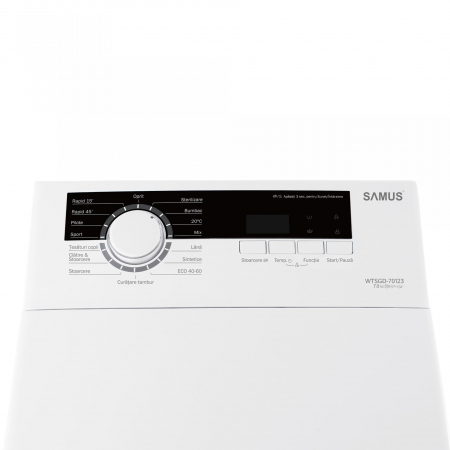 Masina de spalat rufe cu incarcare verticala Samus WTSGD-70123, 15 programe, Clasa energetica C, Programe speciale Sterilizare, Mix, Blocare acces copii, Alb [1]