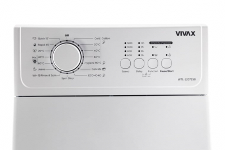 Masina de spalat rufe cu incarcare verticala VIVAX WTL-120715CB, 7kg, 1200 RPM, BLDC Motor Inverter Clasa C, Panou de comanda cu LED-uri, Programe Hygiene+ 90°C, Blocare acces copii [4]