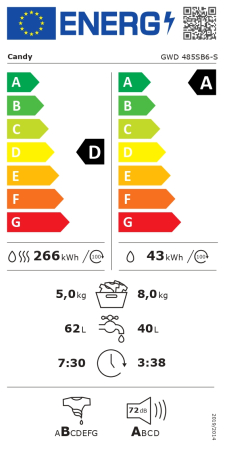 Masina de spalat rufe cu uscator Candy, 8/5 kg, inverter BPM ProActive Wash Steam 1400 rpm Clasa A/D Alba [4]