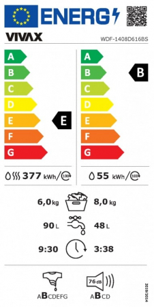 Masina de spalat rufe cu uscator VIVAX WDF-1408D616BS, Spalare 8 kg, 1400 RPM, Uscare 6 kg, Eco ,Clasa B Spalare, Clasa E Uscare, Display digital, Control electronic, Blocare acces copii, Temperatura [2]