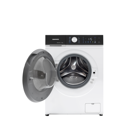 Masina de spalat rufe Daewoo, 10 kg, motor inverter, 1400 rpm, clasa A-30%, 16 programe, butoane touch, panou de control negru cu pictograme colorate, usa dubla neagra (PC Cover), culoare Alb [2]