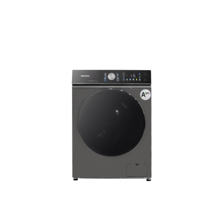 Marelvi - Masina de spalat rufe Daewoo, 8 kg, motor inverter, 1400 rpm, clasa A-20%, 16 programe, butoane touch, panou de control negru cu pictograme colorate, usa dubla neagra (PC Cover), culoare Silver