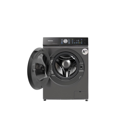 Masina de spalat rufe Daewoo, 8 kg, motor inverter, 1400 rpm, clasa A-20%, 16 programe, butoane touch, panou de control negru cu pictograme colorate, usa dubla neagra (PC Cover), culoare Silver [1]
