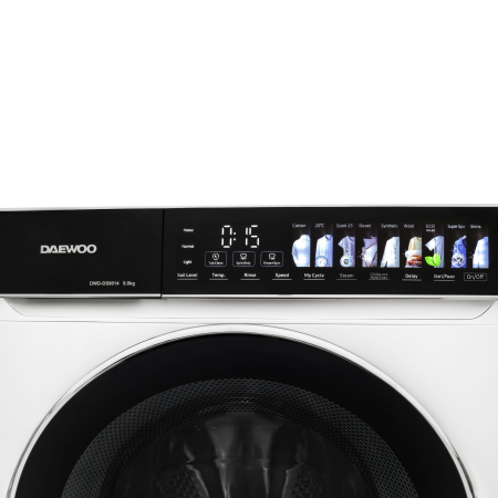 Masina de spalat rufe Daewoo, 9 kg, motor DIRECT DRIVE inverter, 1400 rpm, clasa A, 12 programe, butoane touch, panou de control negru cu pictograme mari colorate, usa dubla neagra cu inel cromat, cul [4]