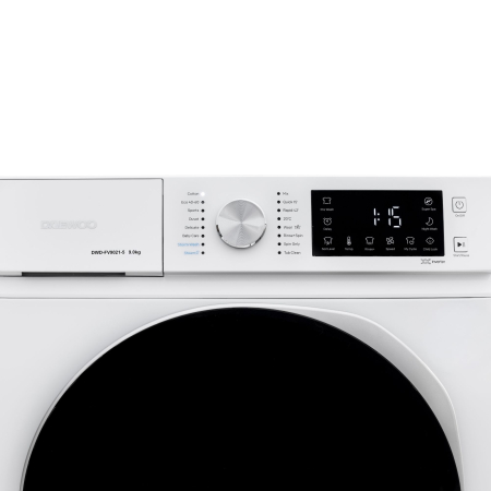 Masina de spalat rufe Daewoo, 9 kg, motor inverter, 1400 rpm, clasa A-30%, 16 programne, butoane touch, usa dubla neagra (PC Cover), culoare Alb [4]