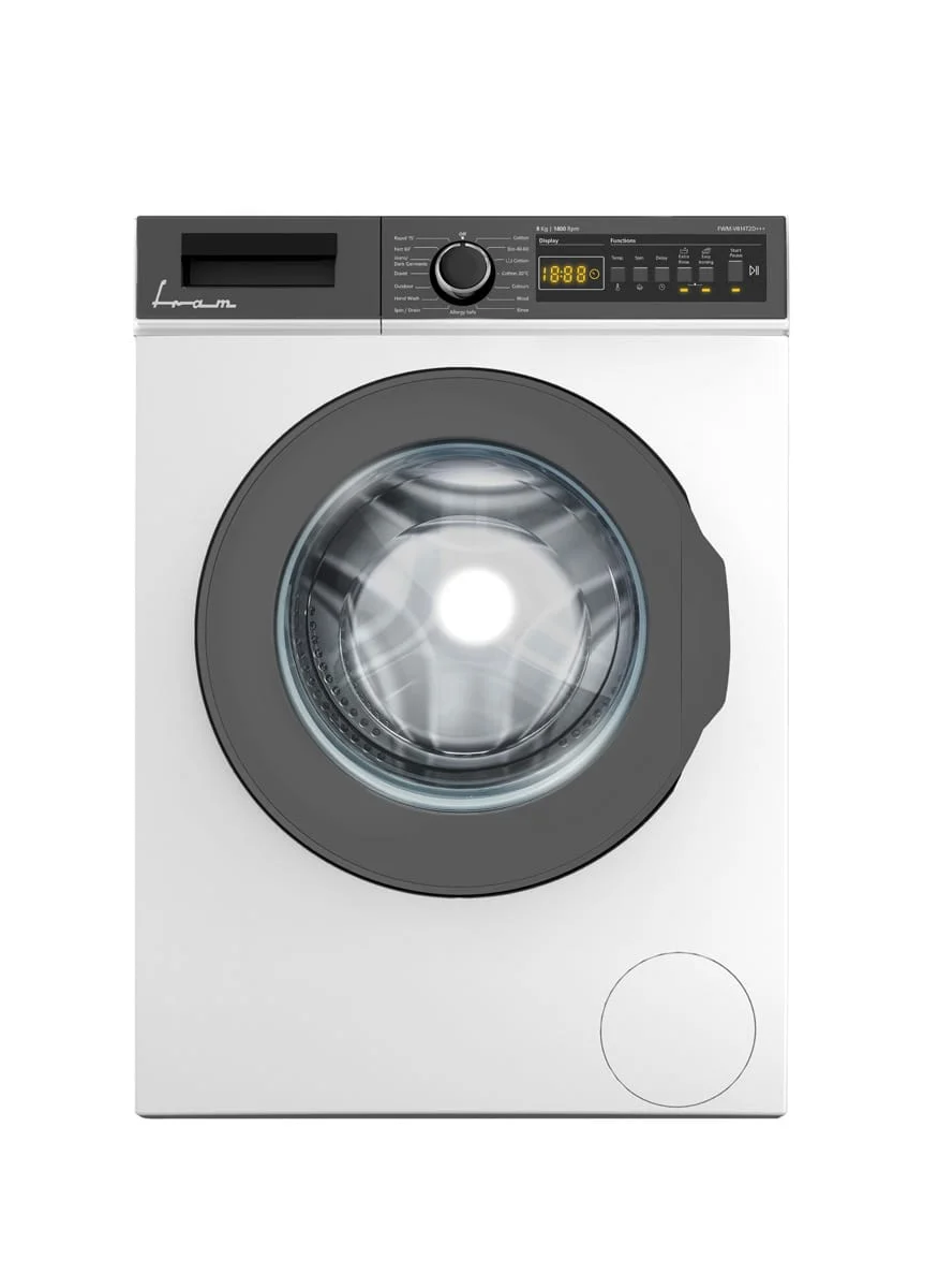 Masini de spalat rufe frontale - Masina de spalat rufe Fram FWM-V814T2D+++, 8 kg, Clasa D, Display digital, Start intarziat, Anti-sifonare, Eco-Logic, Allergy safe, Alb