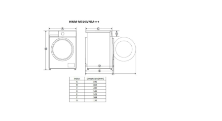 Mașină de spălat rufe HEINNER 9 Kg, 1400 rpm, Motor Inverter, 15 Programe, Display Digital, Funcție Adăugare Haine, Slim, Argintiu, HWM-M914IVNSA+++, Garanție 3 ani [1]