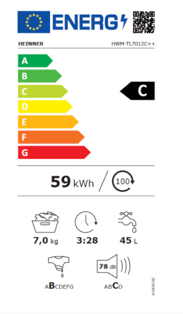 Mașină de spălat rufe HEINNER HWM-TL7012C++, 7 kg, 1200 rpm, Clasa C, Încărcare verticală, Alb [3]