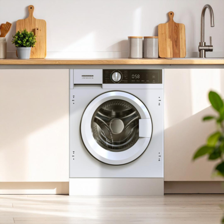 Masina de spalat rufe incorporabila HEINNER HWM-BI814IVA+++, 8 kg, Clasa A, Motor inverter, Display digital, Blocare acces copii, Program igenizare cuva, Alb [1]