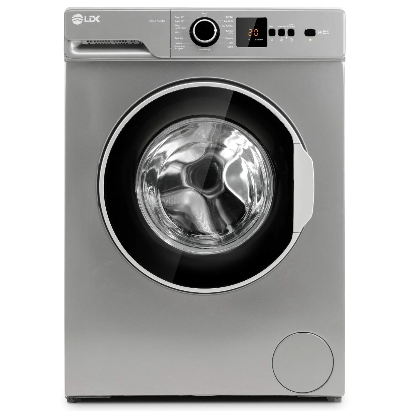 Electronice & Electrocasnice - Masina de spalat rufe LDK Higeea 712DDS, Clasa D, Capacitate 7 Kg, 1200 rpm, 15 programe, Anti-Alergic, Display LED, Argintiu