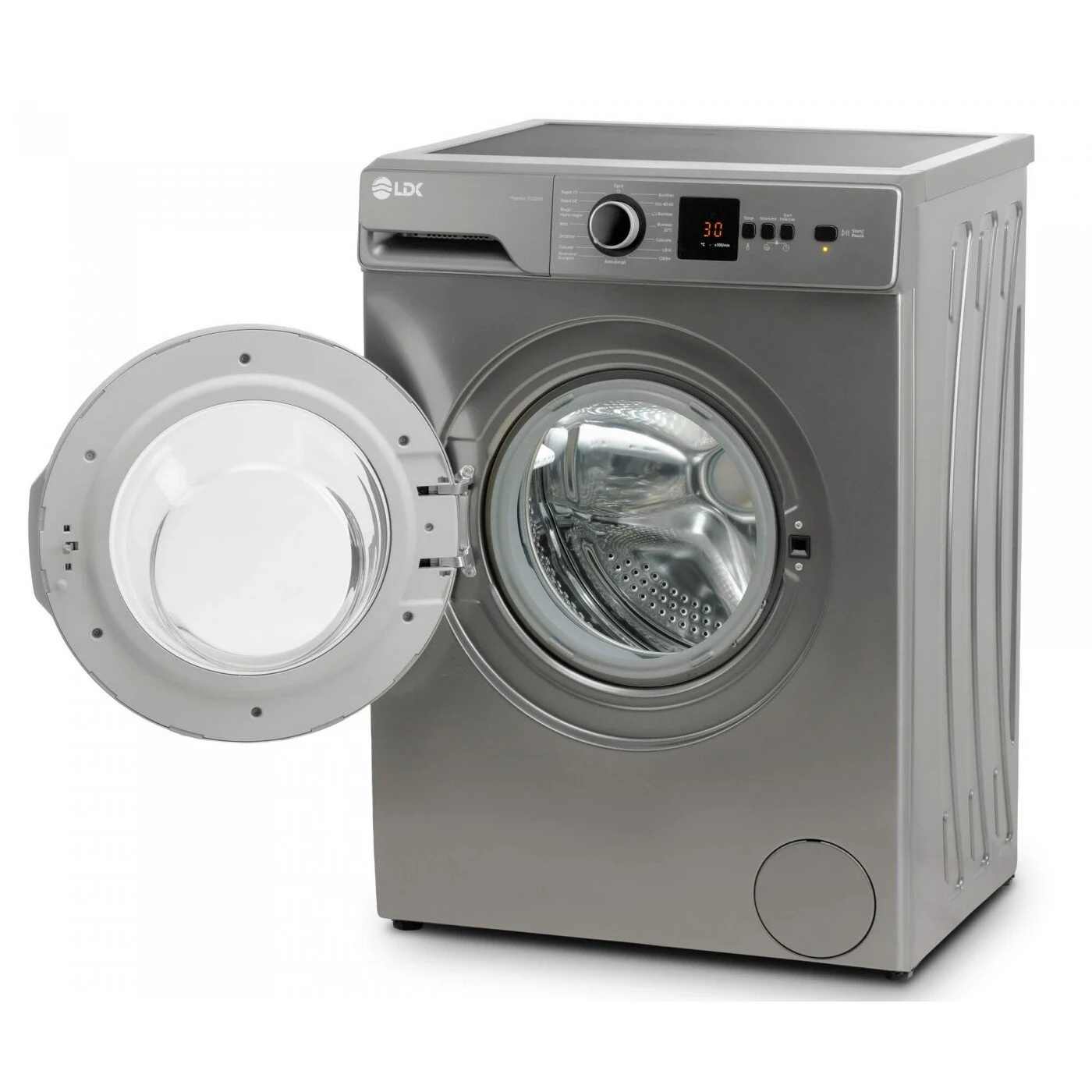 Masina de spalat rufe LDK Higeea 712DDS, Clasa D, Capacitate 7 Kg, 1200 rpm, 15 programe, Anti-Alergic, Display LED, Argintiu [1]