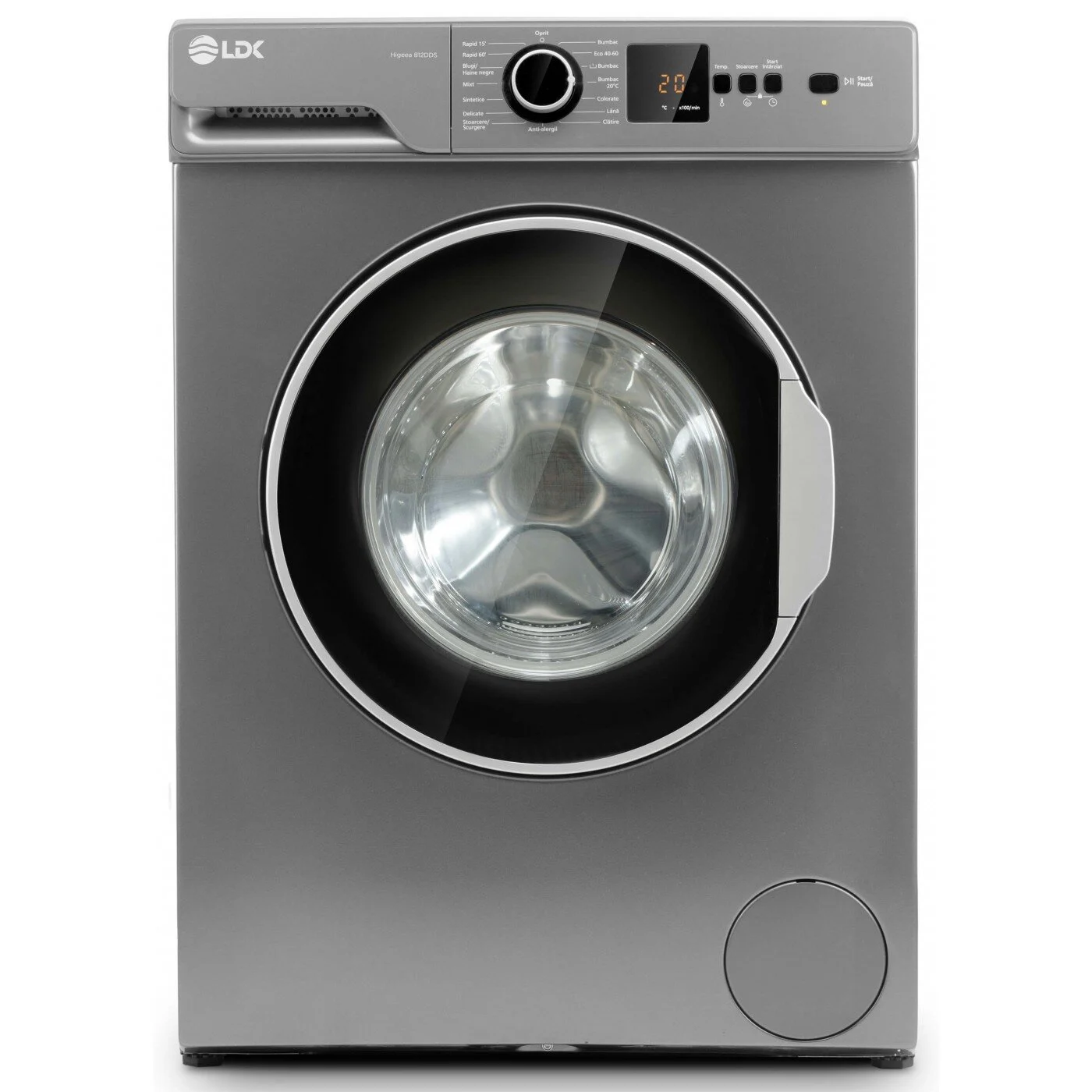 Electronice & Electrocasnice - Masina de spalat rufe LDK Higeea 812DDS, Clasa D, Capacitate 8 Kg, 1200 rpm, 15 programe, Anti-Alergic, Display LED, Argintiu