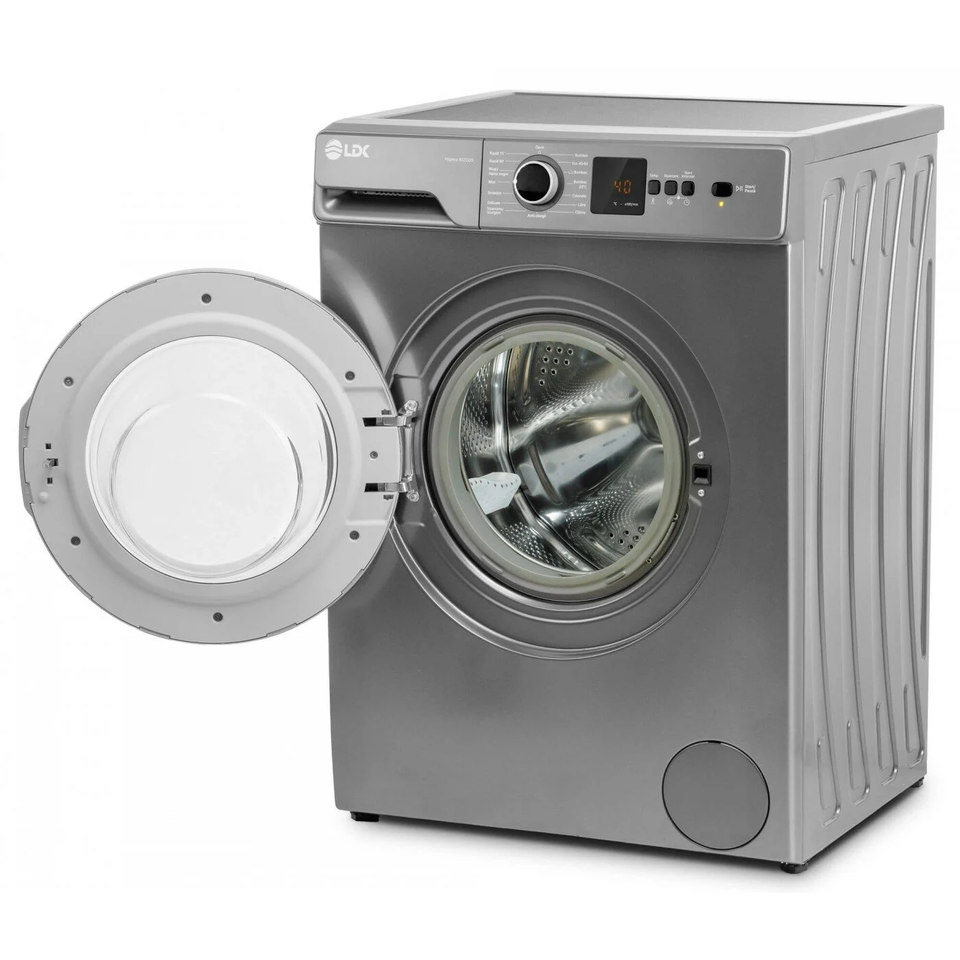 Masina de spalat rufe LDK Higeea 812DDS, Clasa D, Capacitate 8 Kg, 1200 rpm, 15 programe, Anti-Alergic, Display LED, Argintiu [1]