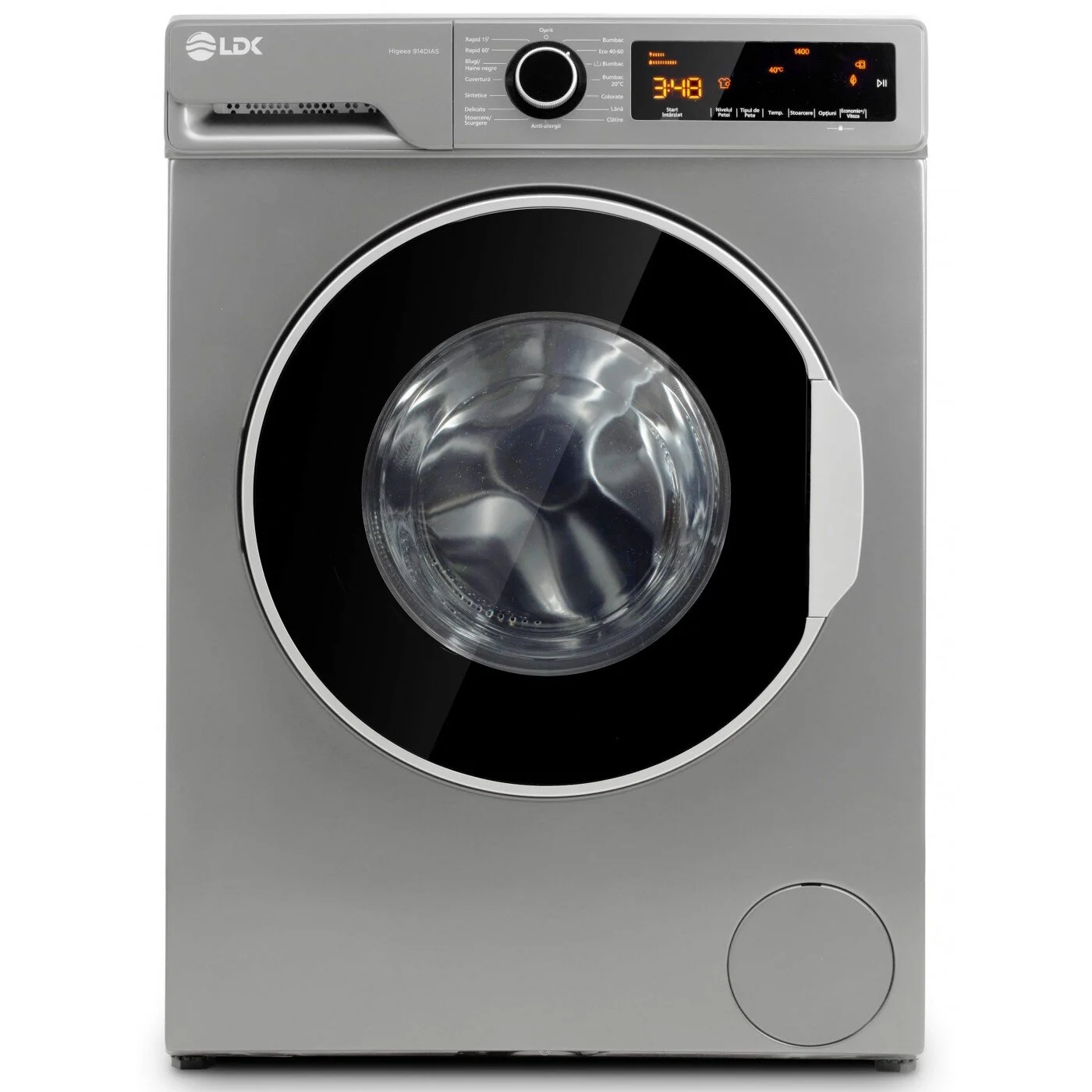 Electronice & Electrocasnice - Masina de spalat rufe LDK Higeea 914DIAS, Clasa A, Capacitate 9 Kg, 1400 rpm, Anti-Alergic, Selectare nivel murdarie, Selectare tip pata, Prespalare, Calcare usoara, Motor inverter, Argintiu