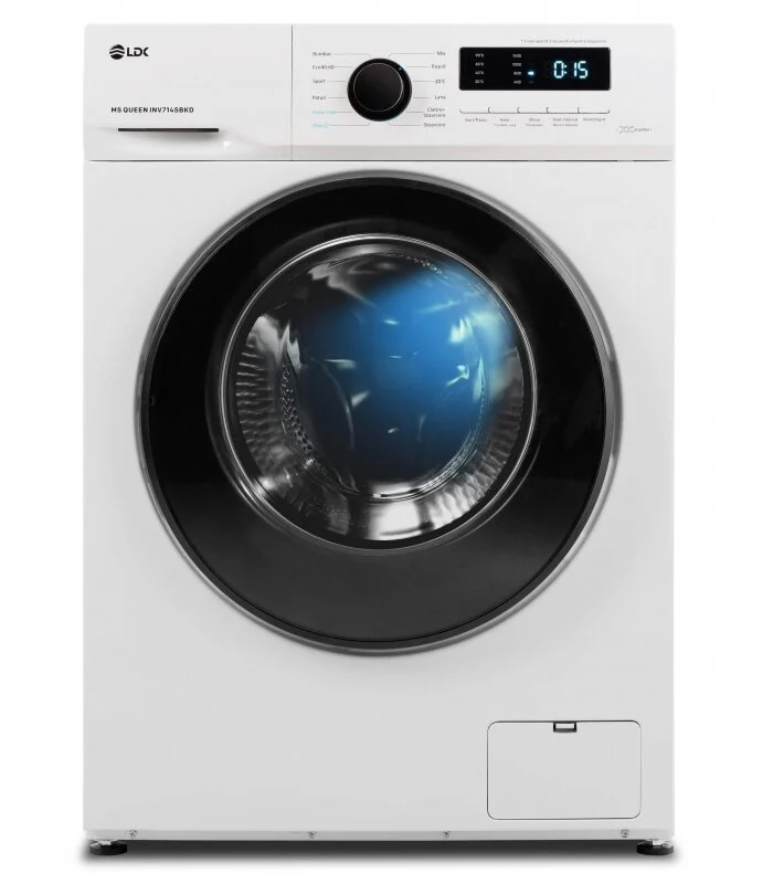 Electronice & Electrocasnice - Masina de spalat rufe LDK Queen INV714SBKD, Clasa A, Capacitate 7 Kg, Slim, 1400 rpm, Steam, DrumClean, Motor Inverter, Alb