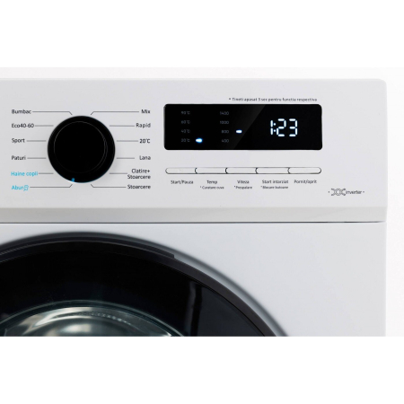 Masina de spalat rufe LDK Queen INV914SBKD, Clasa A, Capacitate 9 Kg, 1400 rpm, Steam, DrumClean, Motor Inverter, Alb [3]