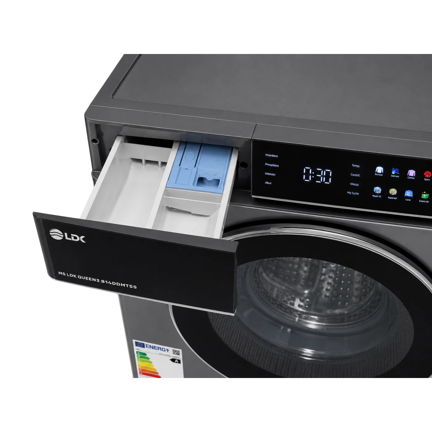 Masina de spalat rufe LDK Queen3 814DDMTSS, Clasa A, Capacitate 8 Kg, 1400 rpm, 14 programe, Control Touch, Steam, Super Spa, My Cycle, Prespalare, Intensiv, Motor Inverter Direct Drive, Argintiu [4]