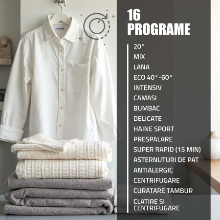 Mașină de spălat rufe Samus WSEDI10148, cu motor inverter, 10 kg, 1400 rpm, 16 programe, Afișaj LED, Clasa energetică A-10%, Alb [24]