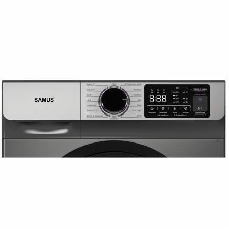 Mașină de spălat rufe Samus WSNDI-9142DS, 9 kg, 1400 rpm, Motor Inverter, 15 programe, abur, ECO 40–60 °C, afișaj electronic, clasa A, gri închis [1]