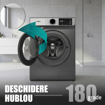 Mașină de spălat rufe Samus WSNDI-9142DS, 9 kg, 1400 rpm, Motor Inverter, 15 programe, abur, ECO 40–60 °C, afișaj electronic, clasa A, gri închis [23]