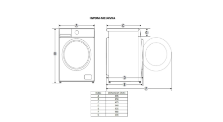 Mașină de Spălat Rufe Slim cu Uscător HEINNER HWDM-M814IVKA, Capacitate 8 kg Spălare / 6 kg Uscare, 1400 RPM, Clasa Energetică A, Motor Inverter, 15 Programe, Display LED, Control Touch, Program Rapid [1]
