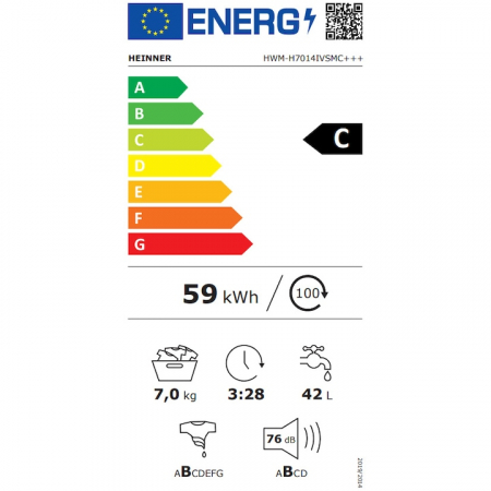 Masina de spalat rufe Slim Heinner HWM-H7014IVSMC+++, 7 kg, 1400 rpm, Clasa C, Motor inverter, Display digital, Blocare acces copii, Alba [3]