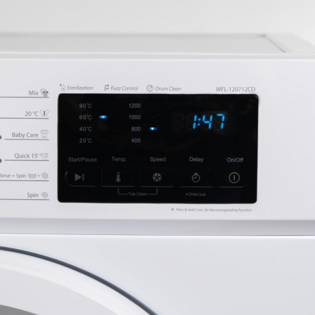 Masina de spalat rufe VIVAX WFL-120712CD, 7 kg, 1200 RPM, Clasa E, Baby Care, Eco, Display digital, Control electronic, Blocare acces copii, Temperatura reglabila, Drum Clean Sterilization, Quick Wash [4]