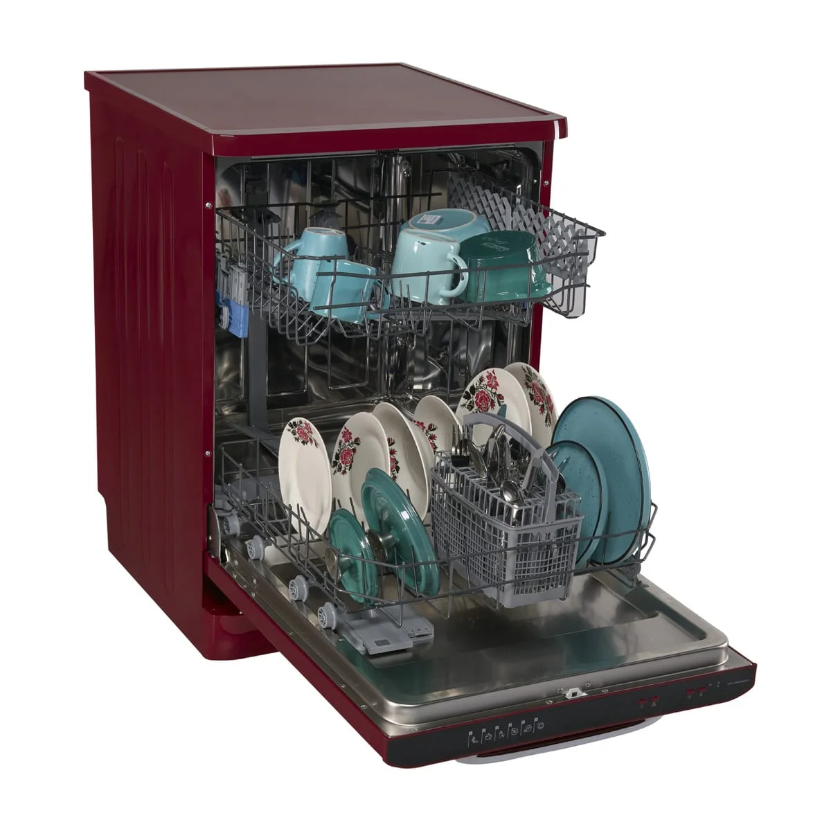 Masina de spalat vase Fram FDW-VRR606BDE++, 12 seturi, 6 programe, Clasa E, Pornire intarziata, Aquastop, 60 cm, Visiniu [4]