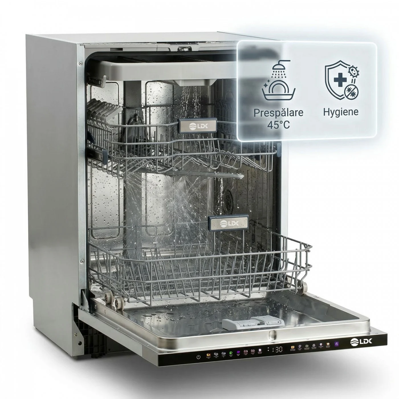 Masina de spalat vase incorporabila LDK QUEEN2 15ICBI, Clasa B, Capacitate 15 seturi, 8 programe, Display cu touch, 60 cm, Alb [8]